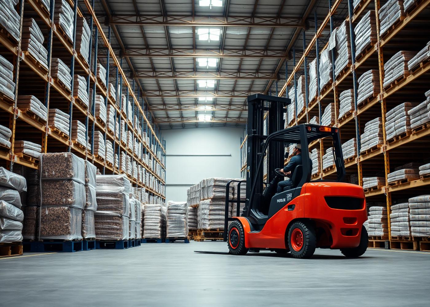 Forklift moving pallets in warehouse
